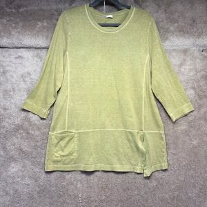 Poetry Womens Hemp Organic Cotton Tunic Top Green Lagenlook 3/4 Sleeve US 12